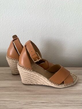 Vince Camuto Tan Leather Espadrille Wedge Sandals